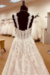 White Lace Sweetheart Straps A-Line Long Bridal Gown